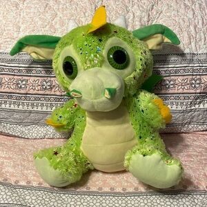 Green Dragon Plush Large 15” Stuffed Animal. Lime green w/star pattern. Like new